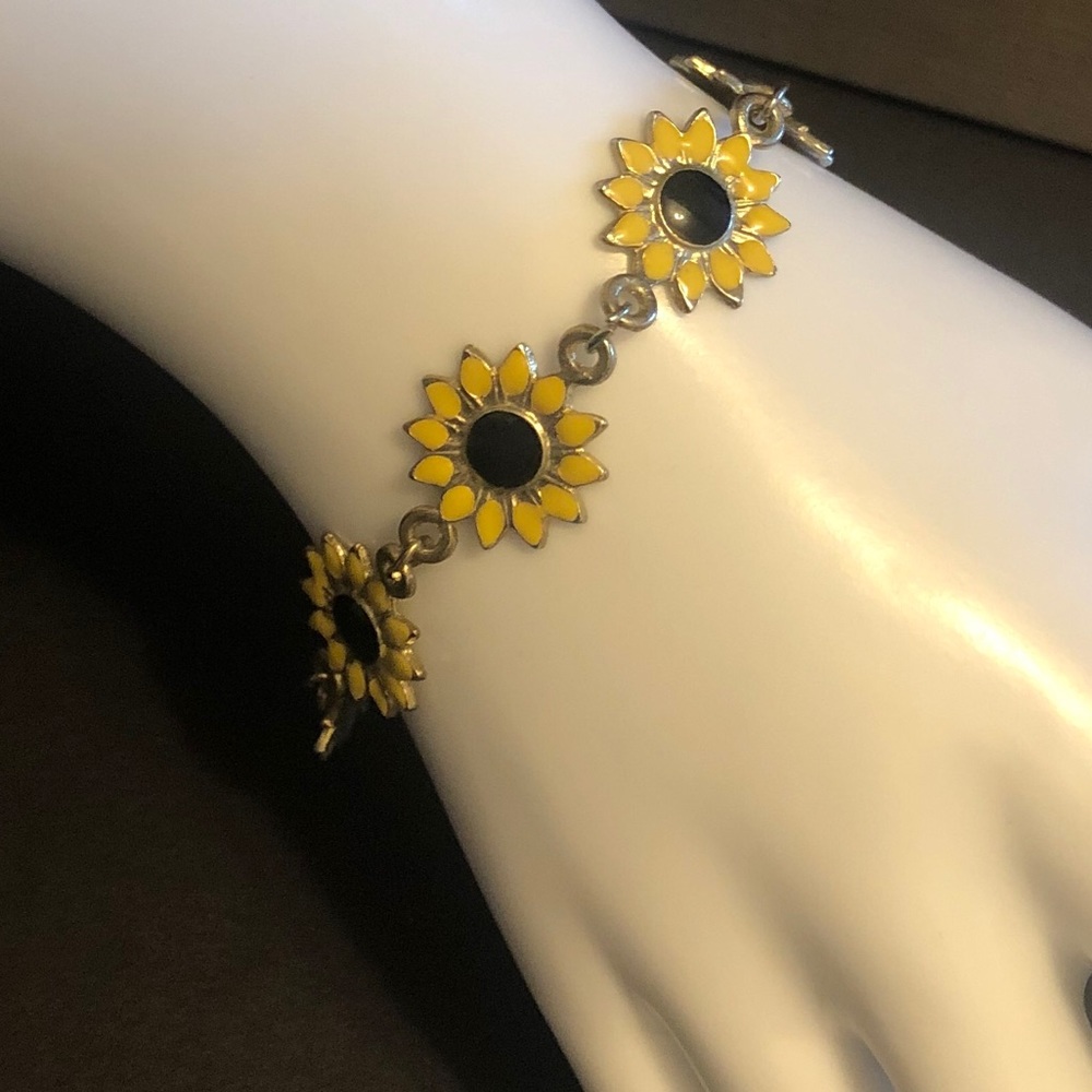 Enamel Sunflower Linked Gold-tone Bracelet